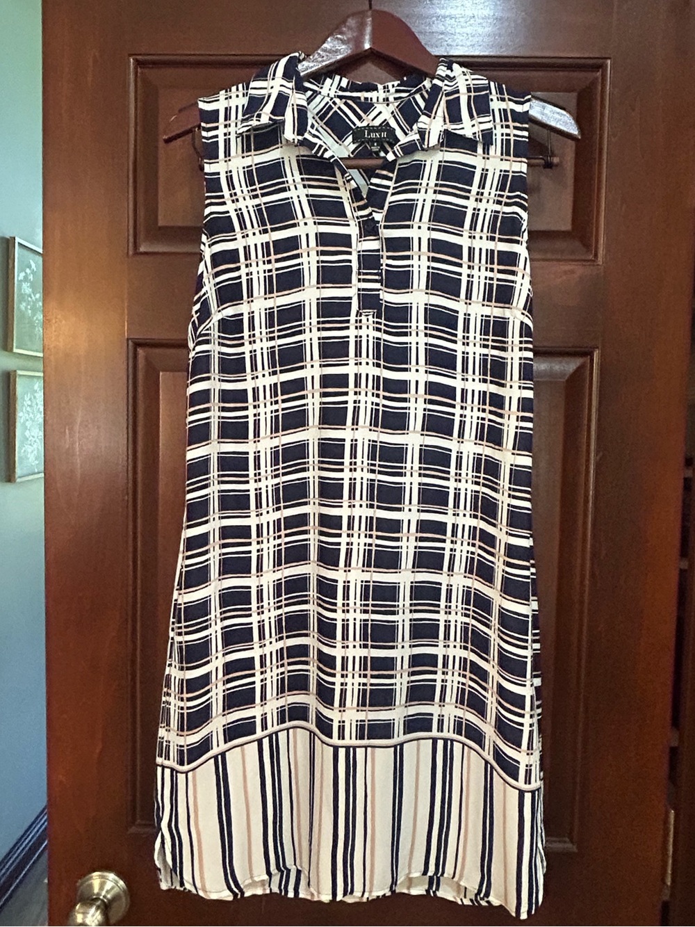 Lux II Sleeveless Plaid Shirt Dress Size 8 Navy